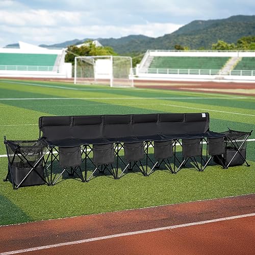 EVER ADVANCED Banco plegable de equipo de fútbol de 6 asientos con bolsa de transporte, sillas laterales de fútbol portátiles con cesta de