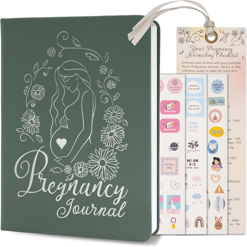 Diario de recuerdo de embarazo con guías semanales, páginas de hitos y empaque listo para regalo - Hermoso regalo para futura mamá - Regalos de embarazo premium para futura mamá (338 páginas, papel sin ácido, tapa dura)