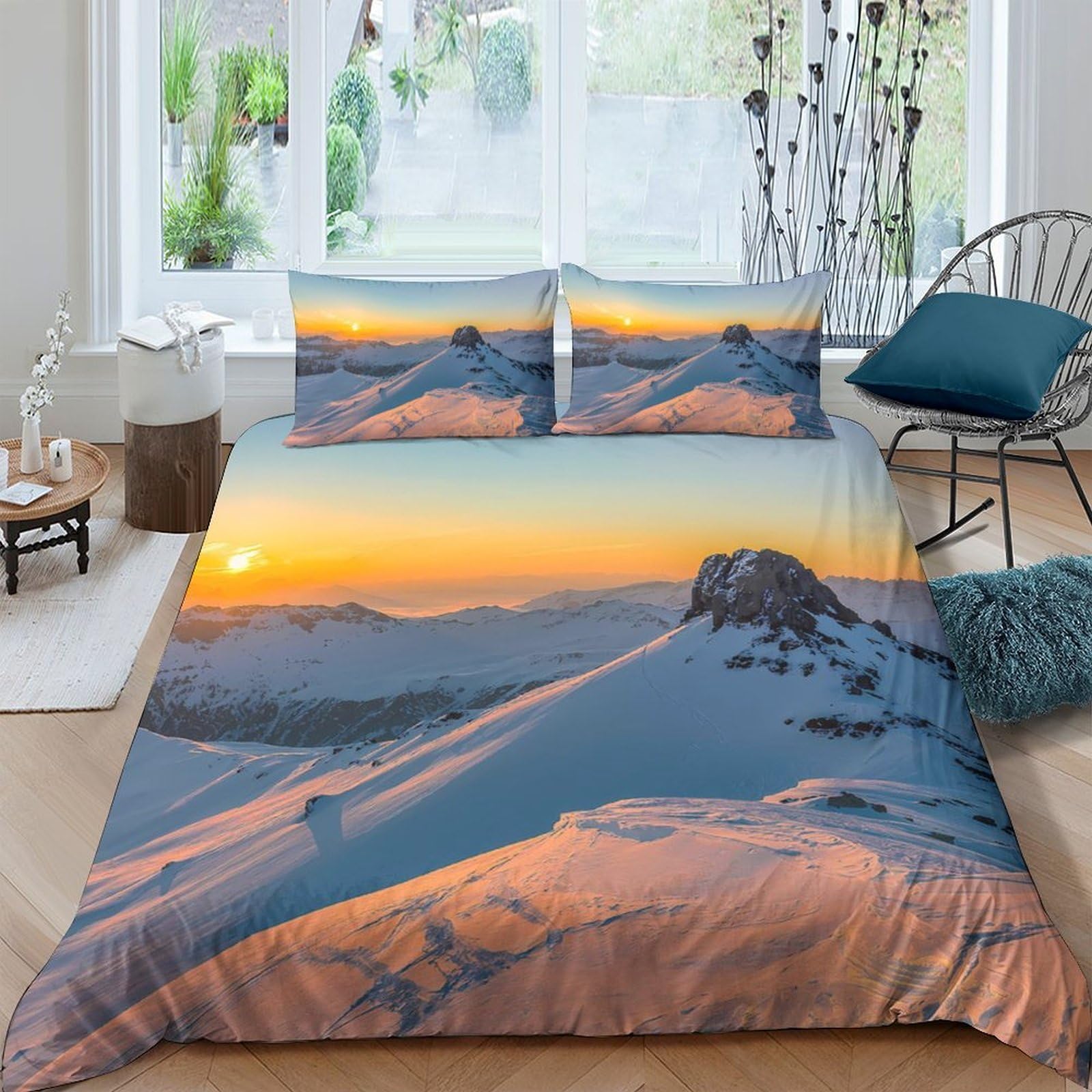 Ctjqhvkz Style-7 3D Printed Mountain Sunrise Fitted Sheet Microfiber Soft Scenic Sunset Bed Cover For Bedroom Guest Room Decor Single（135X200cm）