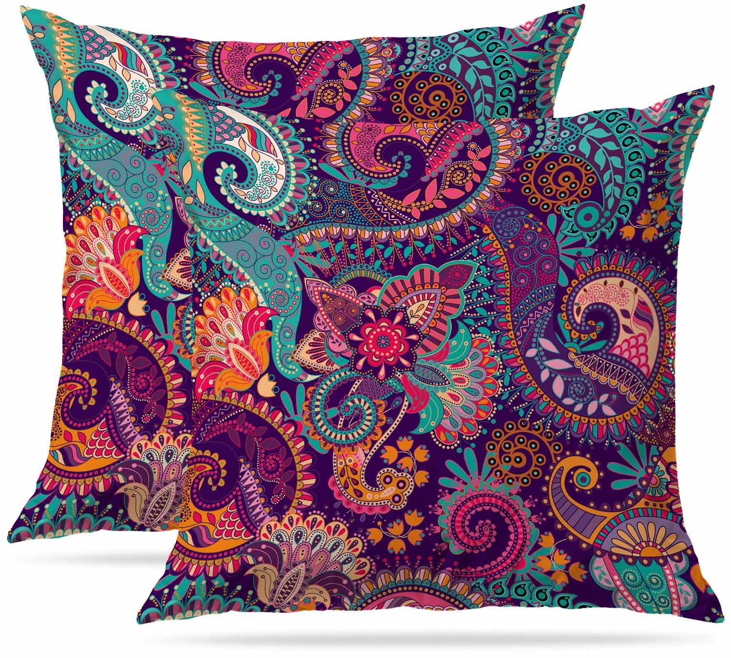 Zovinex Colorful Ethnic Paisley Cushion Covers 45 X 45 Cm Set Of 2 Pack Soft Short Plush Decorative Square Throw Pillow Case Pillowcases For Sofa Bedroom Outdoor Home Office Car Decor With Invisible Zipper