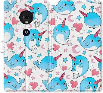 Wallet Case Replacement for Motorola Moto G8 Plus G7 G Stylus Macro Hyper One Pro P40 Purple Magnetic Pattern Cover Cute Flip Folio PU Leather Narwhal Unicorns Rainbow Card Holder Clouds Snap