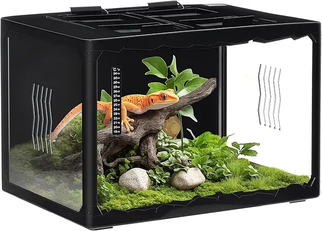 Terrario per Camaleonti e Rettili 60x40x40.5cm Nero con Termometro