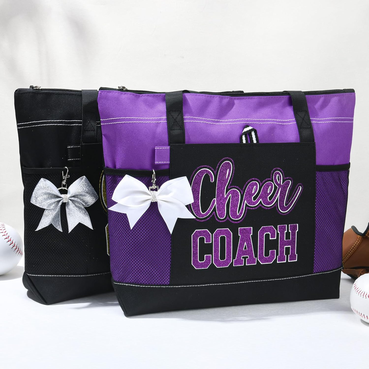 Aileam Cheer Coach Tote Bag for Cheerleaders Cheerleading Coach Gift Large Canvas Cheer Bag with Zipper Reusable Shopping Bag for Cheerleader Cheer Stuff Organizer for Girls Coaches - Image 3