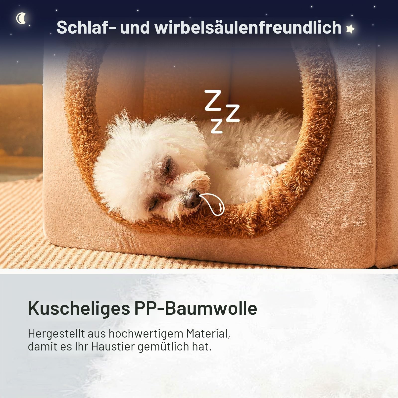 Jiupety Hundehöhle Kleine Hunde mit süßen Bärenohren, Hundehütte Indoor für Kleine Hunde, Hundehaus für Drinnen, Größe L Hundebett mit Dach, Brown Bear