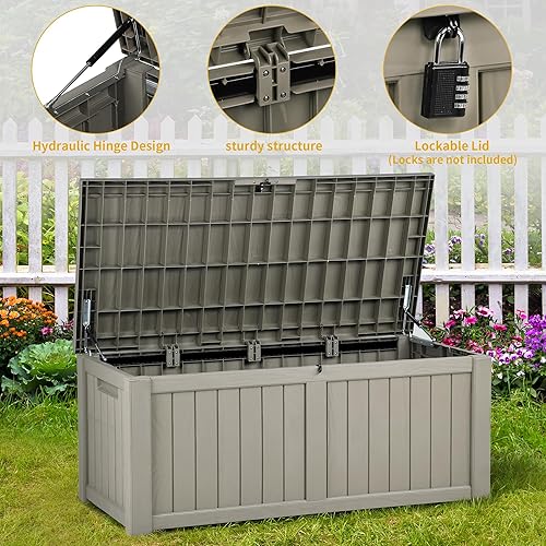 Miniatura 5 de DWVO Caja grande de 120 galones, contenedor de almacenamiento con cerradura para herramientas de jardinería, flotadores de piscina, cojines de