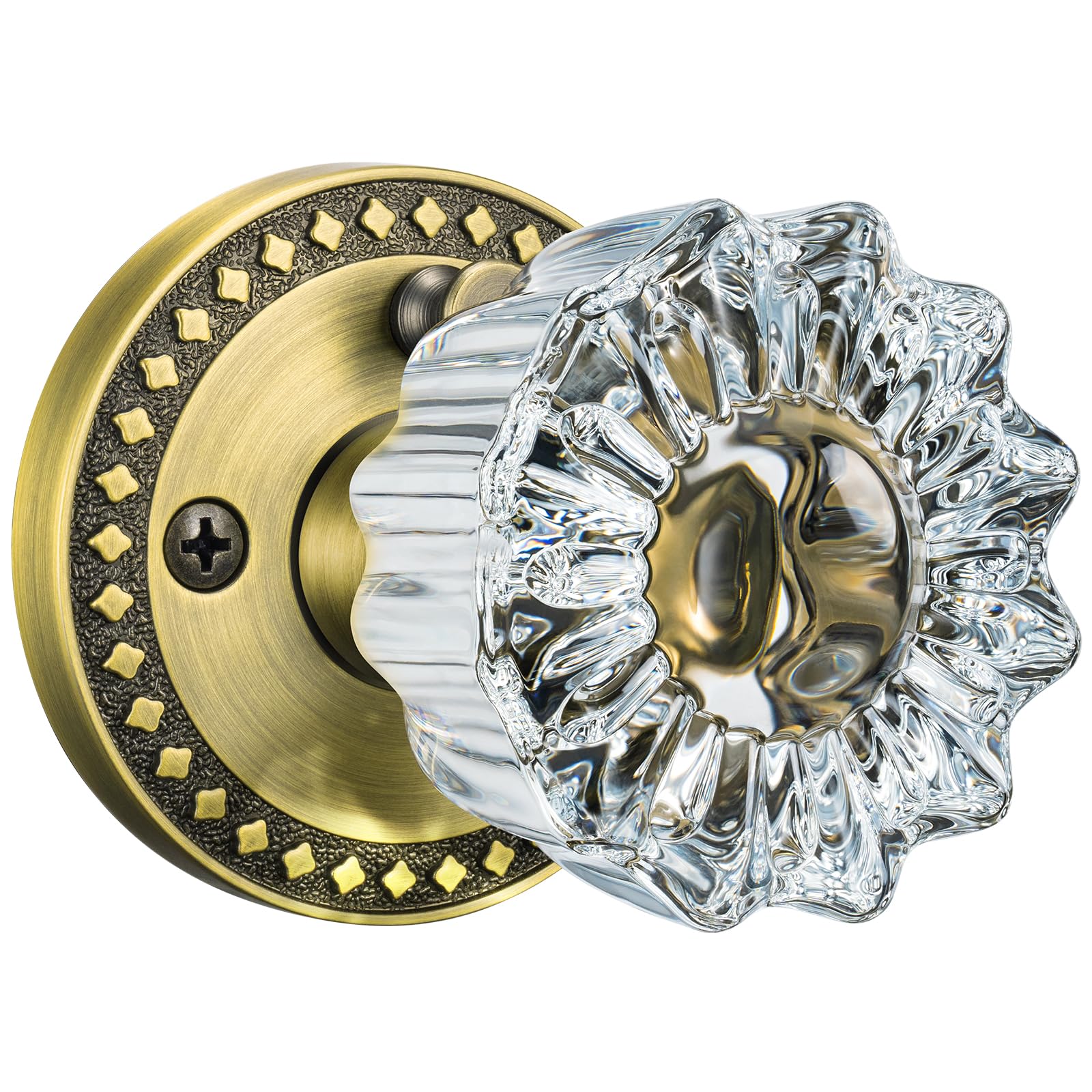 Calzibeno Brass Glass Door Knobs, Privacy Crystal Door Knobs Interior with Lock, Vintage Glass Door Knobs Interior for Bedroom Bathroom, Antique Brass