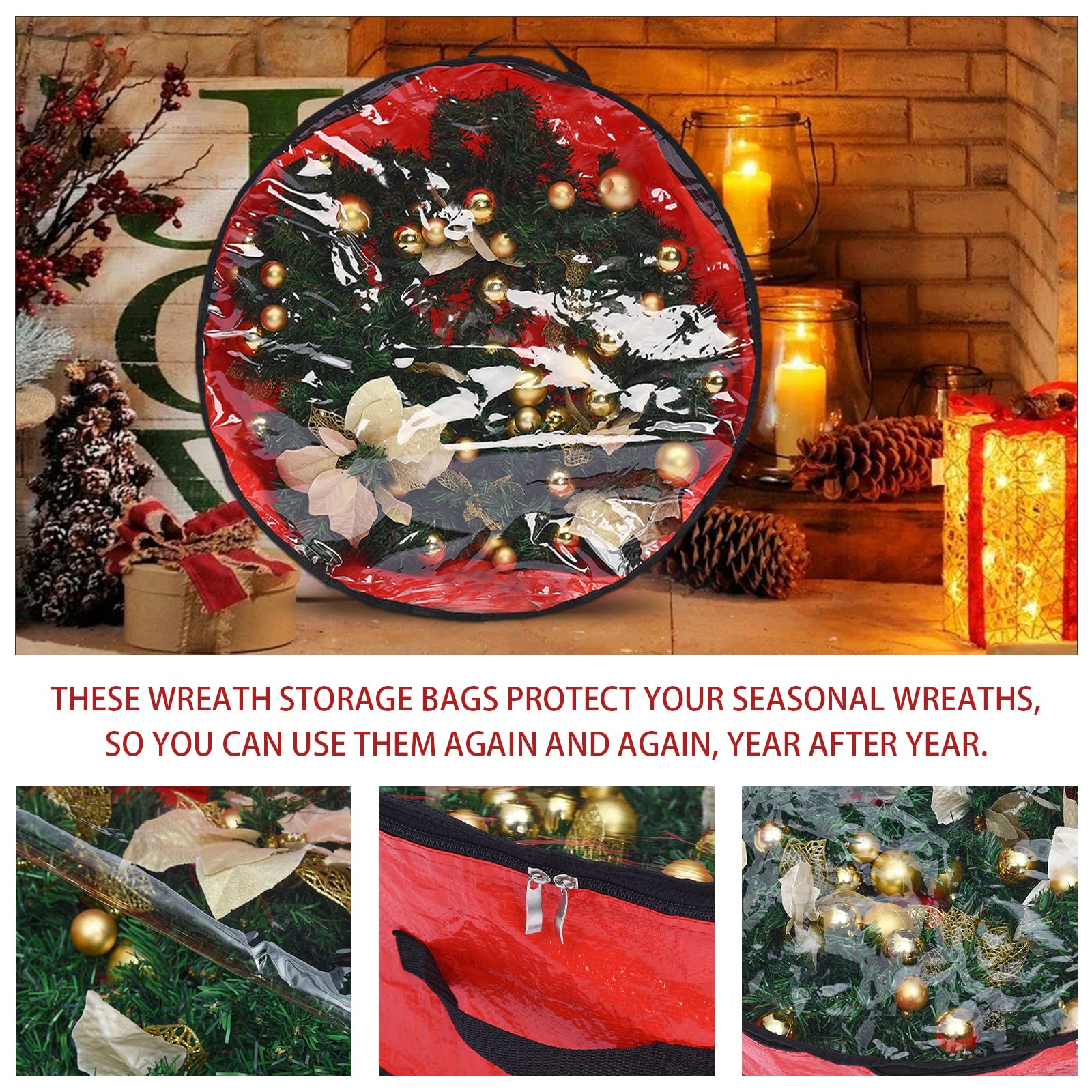 BFYDOAA 2Pcs Christmas Wreath Storage Bag,Wreath Storage Container Sturdy Handles Round Zippered Storage Bags for Wreaths Garland Christmas Tree Holiday Supplies (76x20cm)