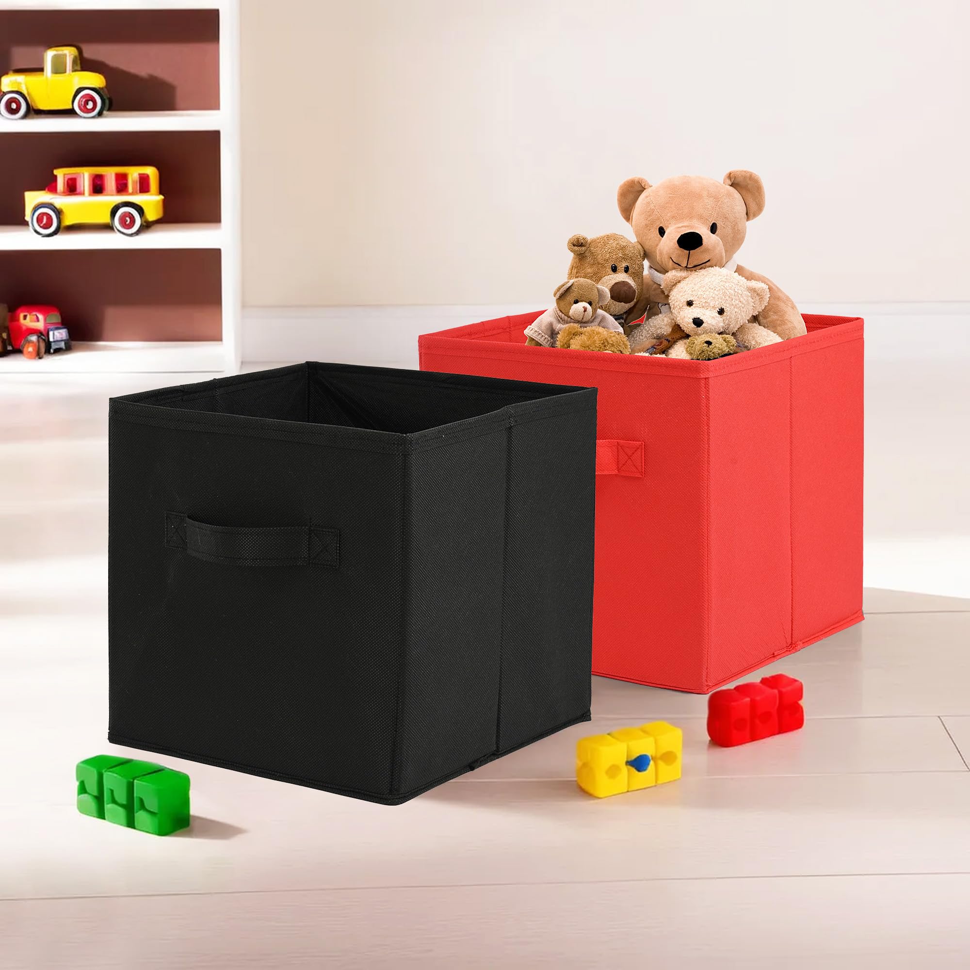 Kuber Industries (Pack of 2) Foldable Storage Box | Multipurpose Storage Organizer For Clothes | Plain Wardrobe Organizer for Book, Stationary & Toys | 11 Inch | Red & Black