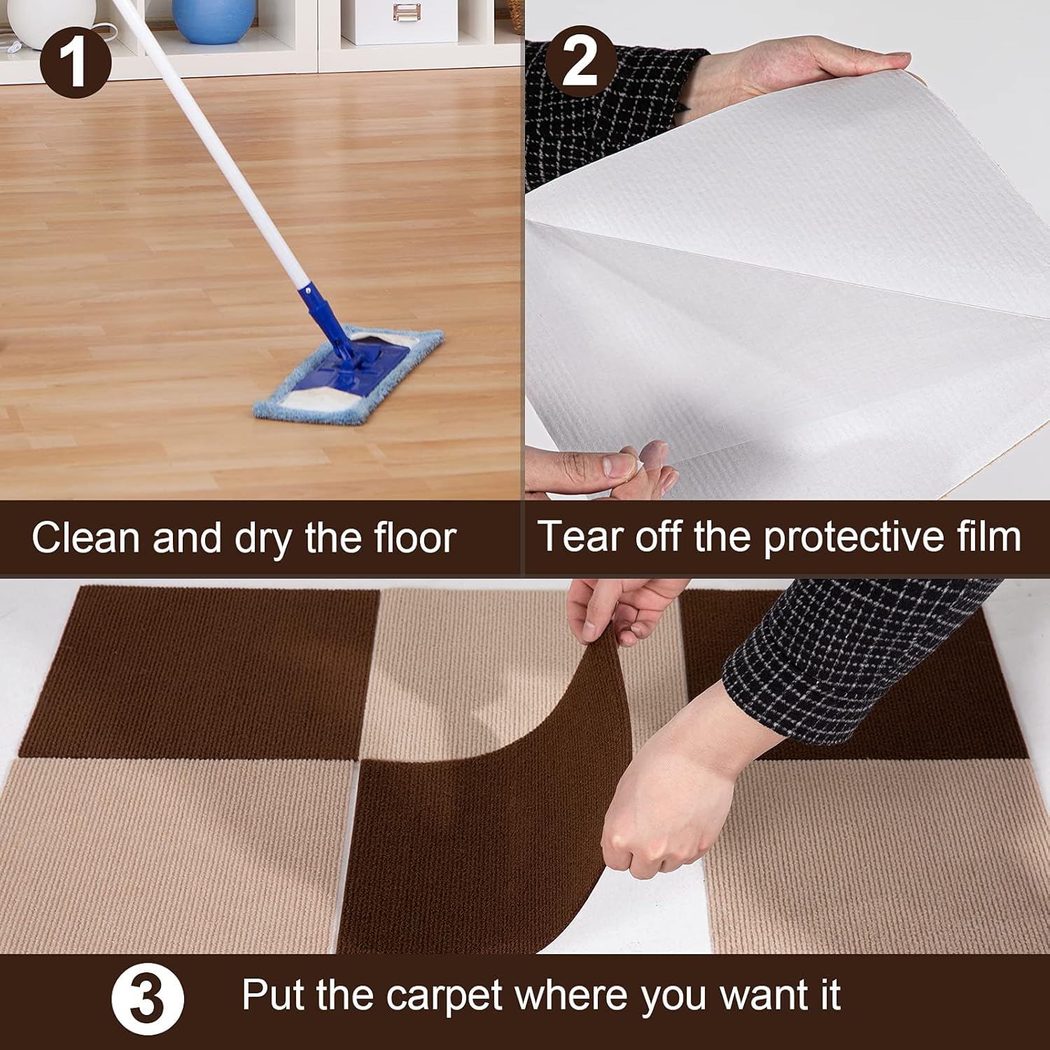 Carpet Tiles Self Adhesive Carpet Squares for Office, Home, Easy to Peel and Stick 89"x 71" Large Carpet ( 17.7" Per Piece, 20pcs) : Tools & Home Improvement