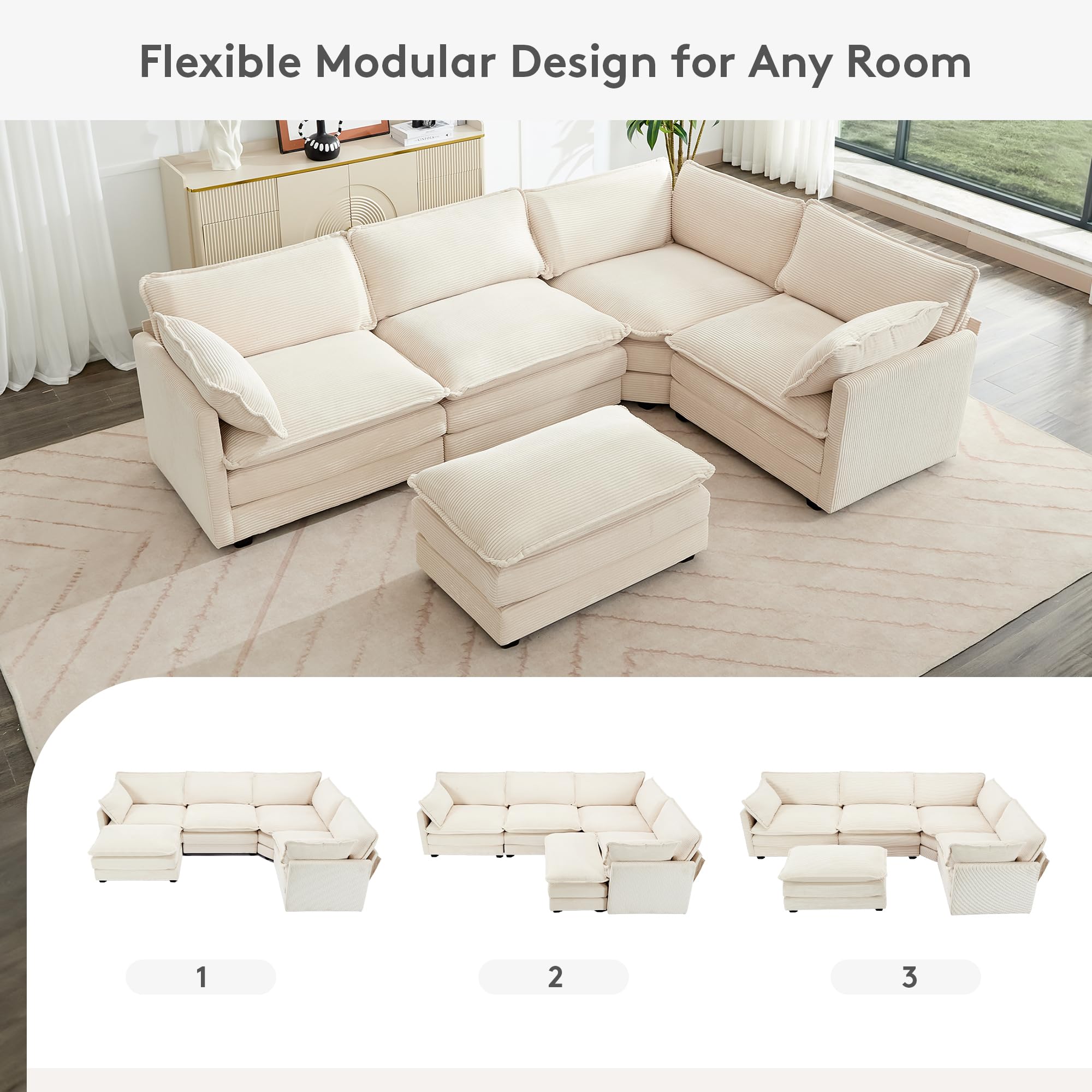 Amazon.com: ROWHY 113'' Modular Sectional Cloud Couch, 5 Seater