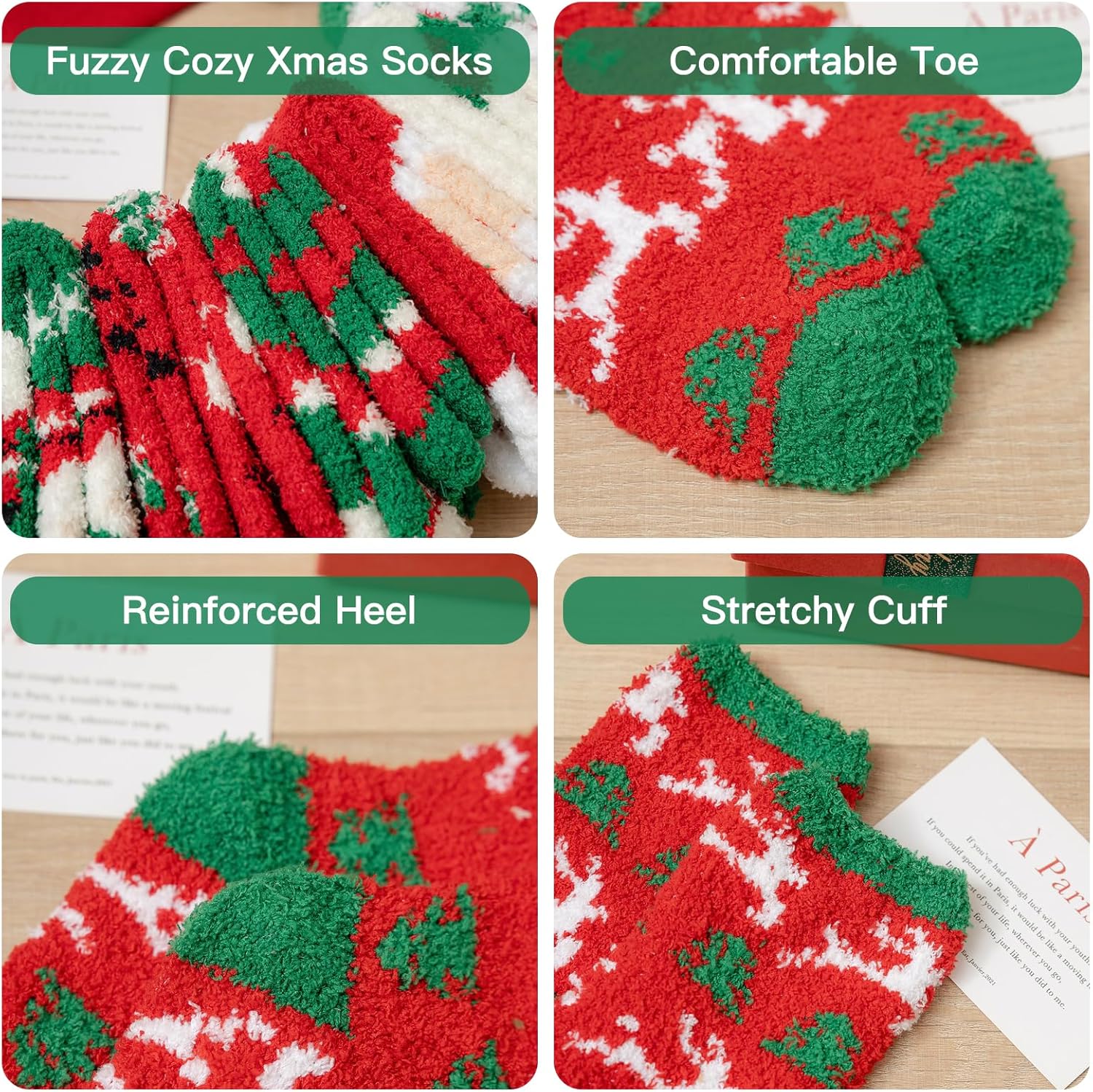MarJunSep 24 Pairs Christmas Fuzzy Socks Bulk for Women Adults Gifts Stocking Stuffers Cozy Holiday Sleeping Santa Socks Gifts - Image 5