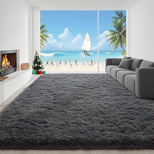 5x8 Alfombras lavables a máquina para dormitorio y sala de estar, alfombra de pelo mullido suave gris, alfombras de suelo interior para niños,