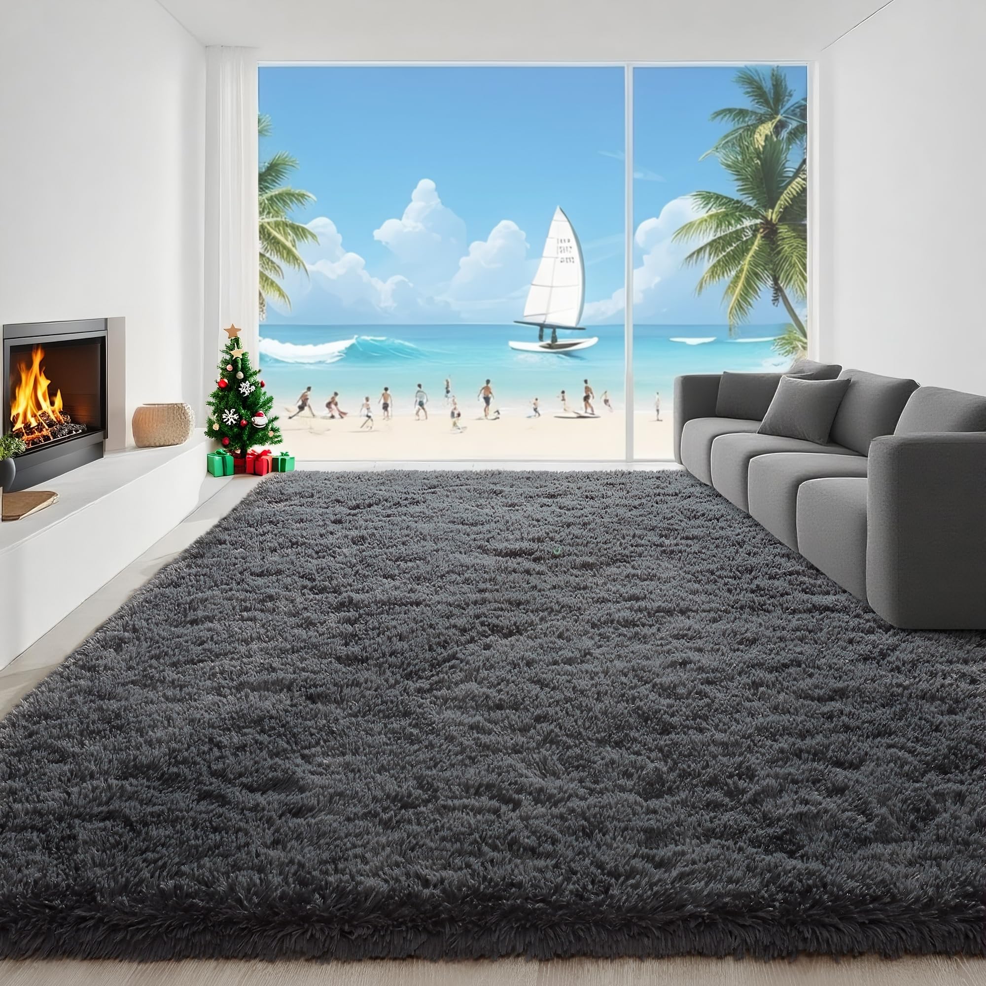Fosirug 6x9 Feet Machine Washable Area Rugs for Bedroom Living Room, Grey Soft Plush Fluffy Fuzzy Shag Shaggy Carpet, Indoor Floor Rugs for Kids,