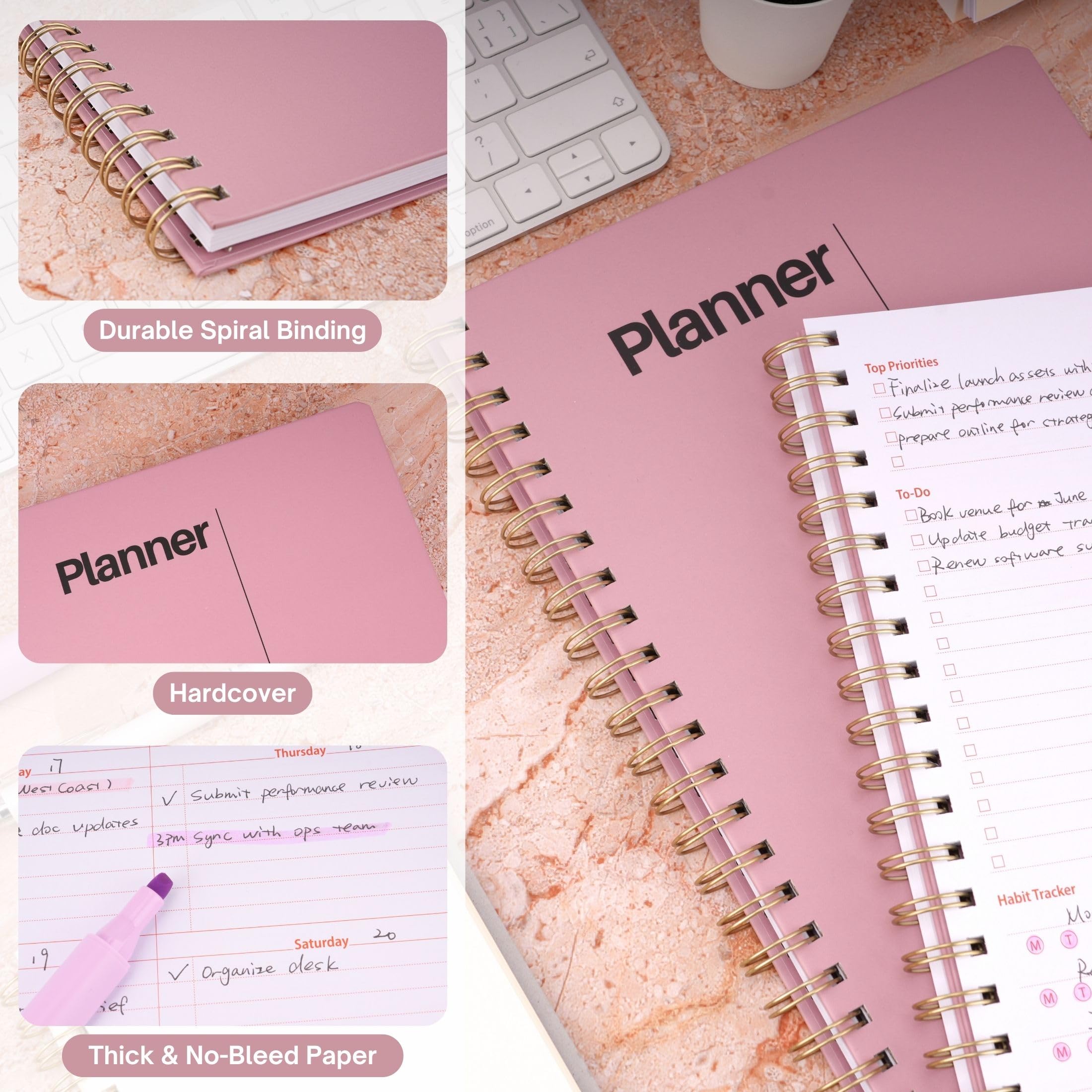 Agenda settimanale non datata, 21,6 x 27,9 cm, layout cruscotto con revisione annuale, calendari mensili e lista delle cose da fare settimanale, organizer rilegato a spirale per lavoro, studio e vita