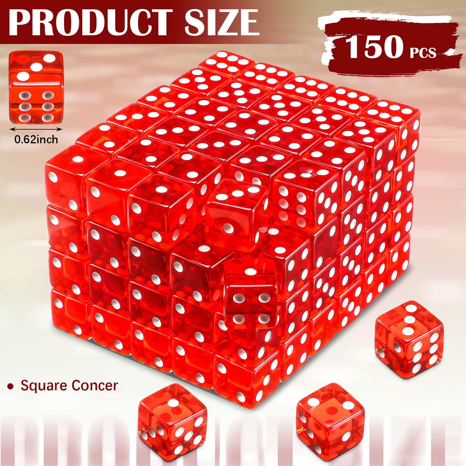 Poen Paquete de 150 dados de juego estándar de 16 mm, dados acrílicos D6, dados de casino a granel para fiestas temáticas de casino, juegos de mesa, suministros de fiesta de cumpleaños de Las Vegas