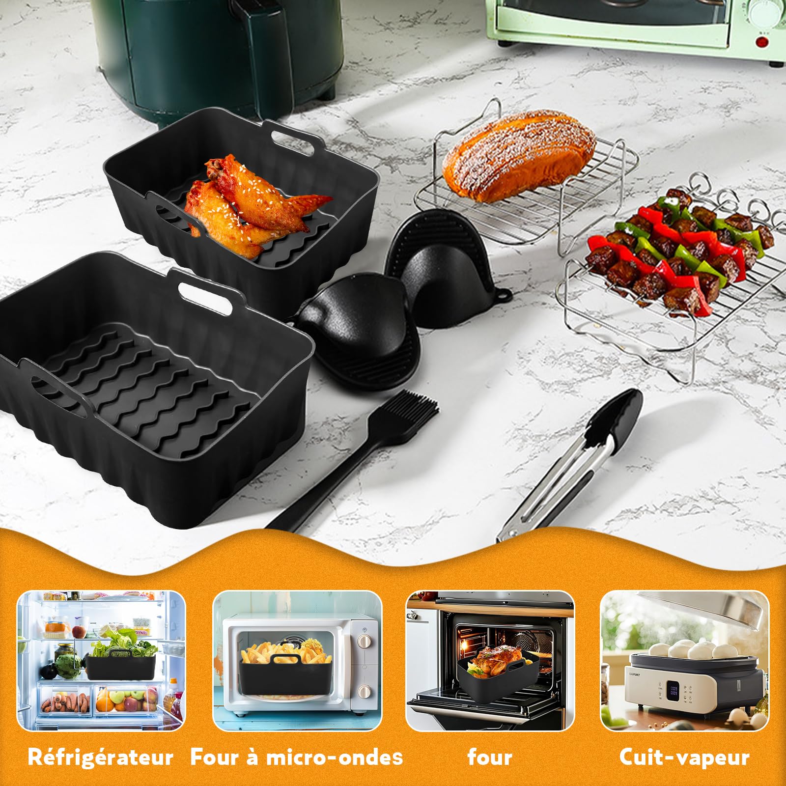 Moule Silicone Air Fryer Ninja 2 Paquet Moule Silicone Air Fryer Pour Ninja Double Stack XL Friteuse Sans Huile Sl400eu Moule Accessoires Airfryer Pour Foodi Max Dual Zone 9 5l Af400eu Af300eu