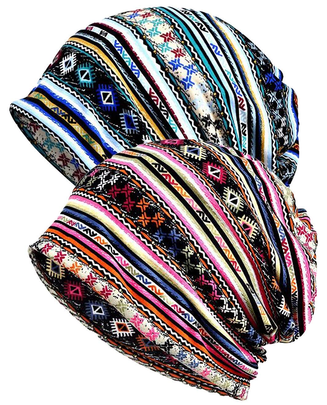 XYIYI Womens Beanie Chemo Headwear Hat Stretch Infinity Scarf Head Wrap Cap Cancer Hats (Stripe)