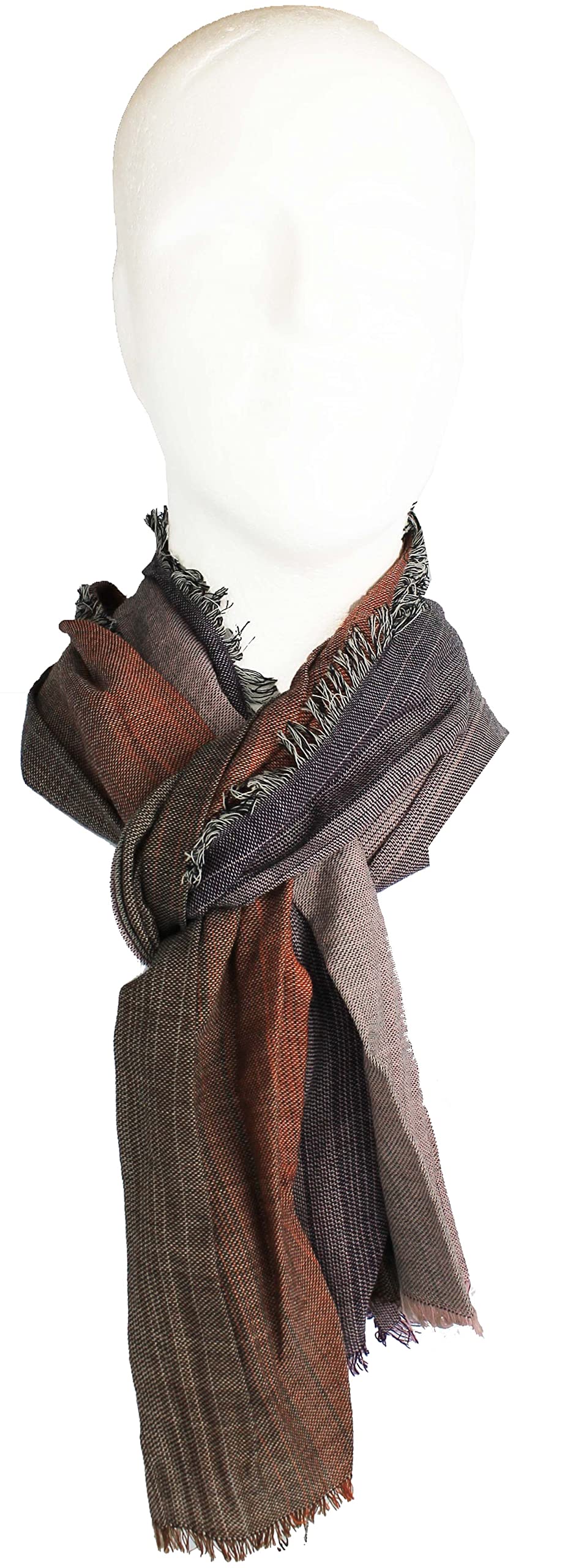 Sciarpa di lana da donna, effetto stropicciato, motivo a righe, colore viola e arancione, Made in Germany