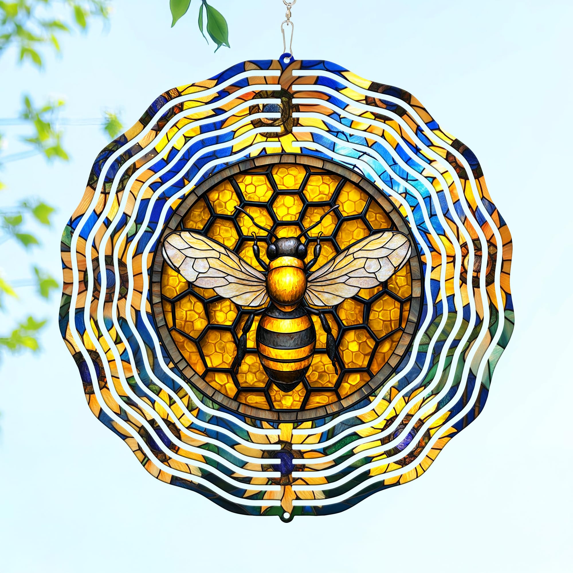 FLAGWIX Bee Wind Spinner, 12 in Stainless Steel Garden Decor