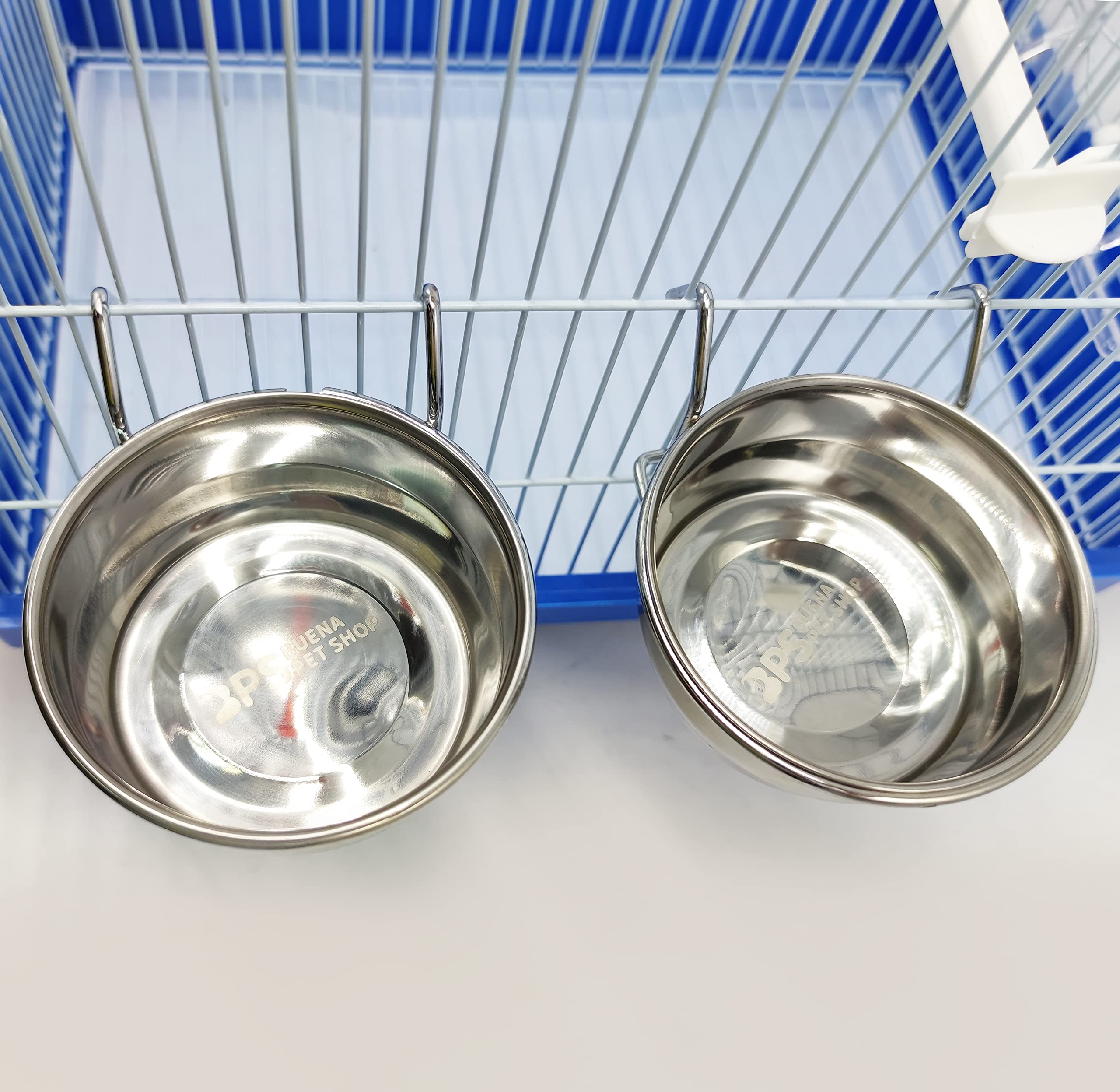 2 x mangiatoia per bevitore per gabbia di pappagallo in acciaio inox con gancio contenitore per alimenti 4 dimensioni ciotola per cibo ciondolo per uccelli pappagallo animale piccolo cane BPS-11130*2