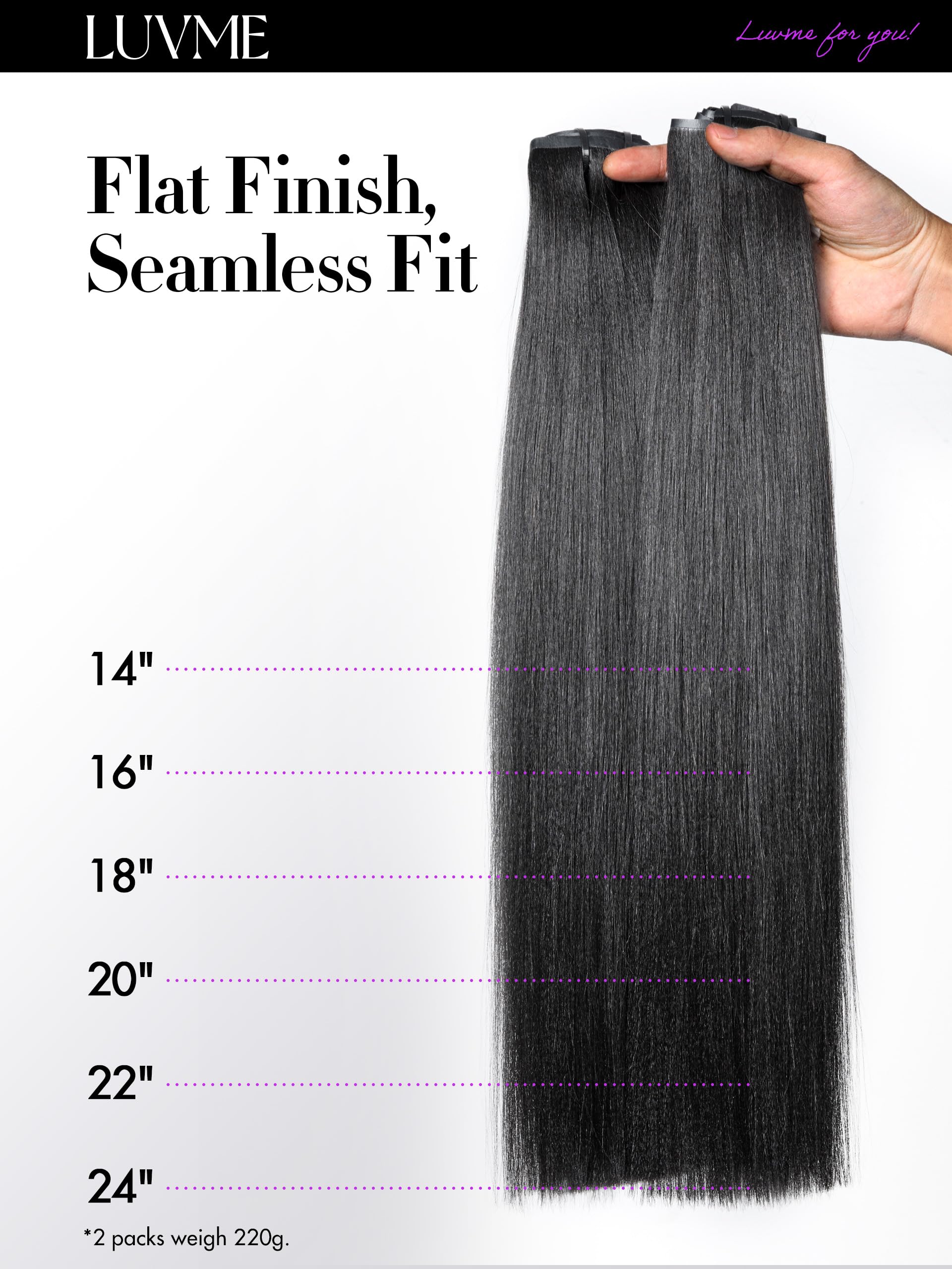 Seamless Clip-In Human Hair Extensions, 20 Inch Yaki Straight, 2 Pack QWB Light Yaki Clip Ins Seamless Extension Brazilian Virgin  main image 3