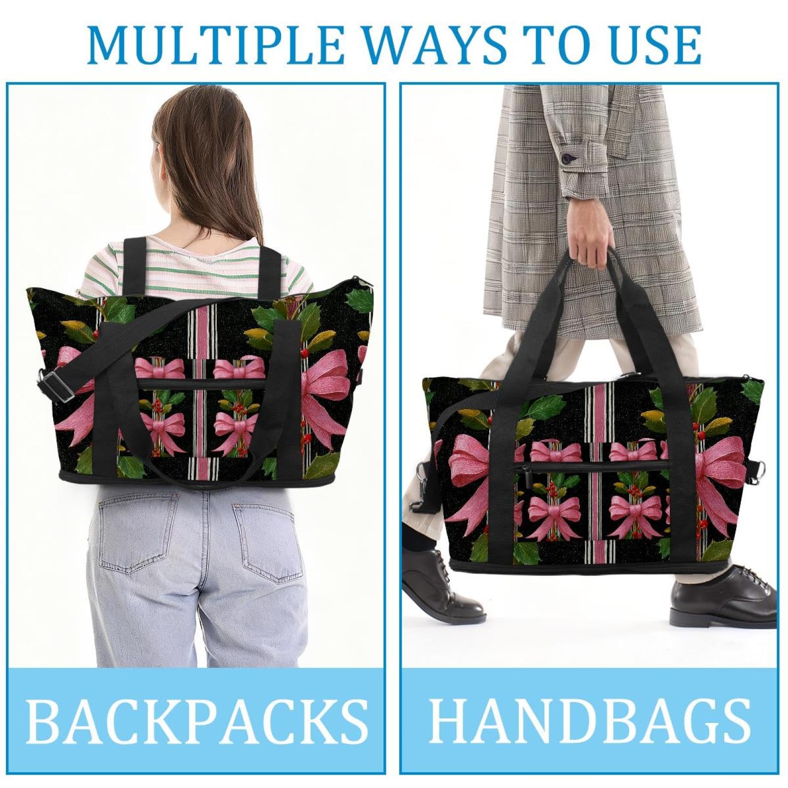 Reisetasche, rosa Schleifen, Blätter, erweiterbar, Wochenende, Übernachtung, wasserdicht, Sport, Fitnessstudio, Krankenhaustasche, Mehrfarbig 1, Eine Größe, Reisetasche