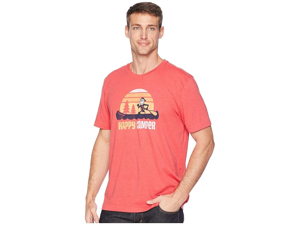 

Life is Good Happy Camper Canoe Crusher T-Shirt (Heather Americana Red) Men's T Shirt