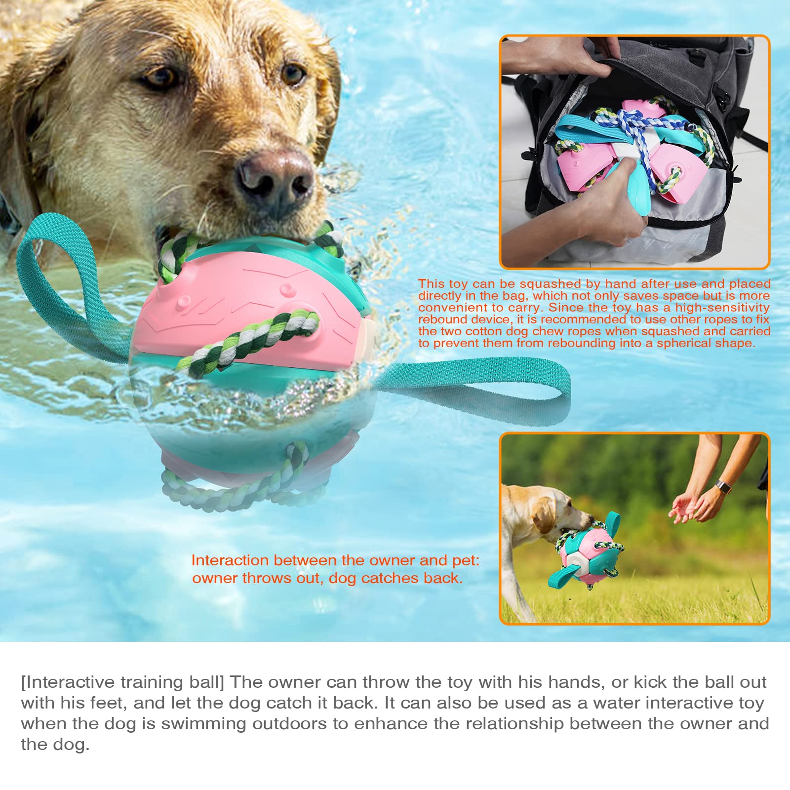Fliegende Untertasse Ball Hundespielzeug – Mit 3 LEDs, Wechselt Zwischen Ball & Frisbee | Aus Weichem Gummi & ABS | Für Drinnen & Draußen