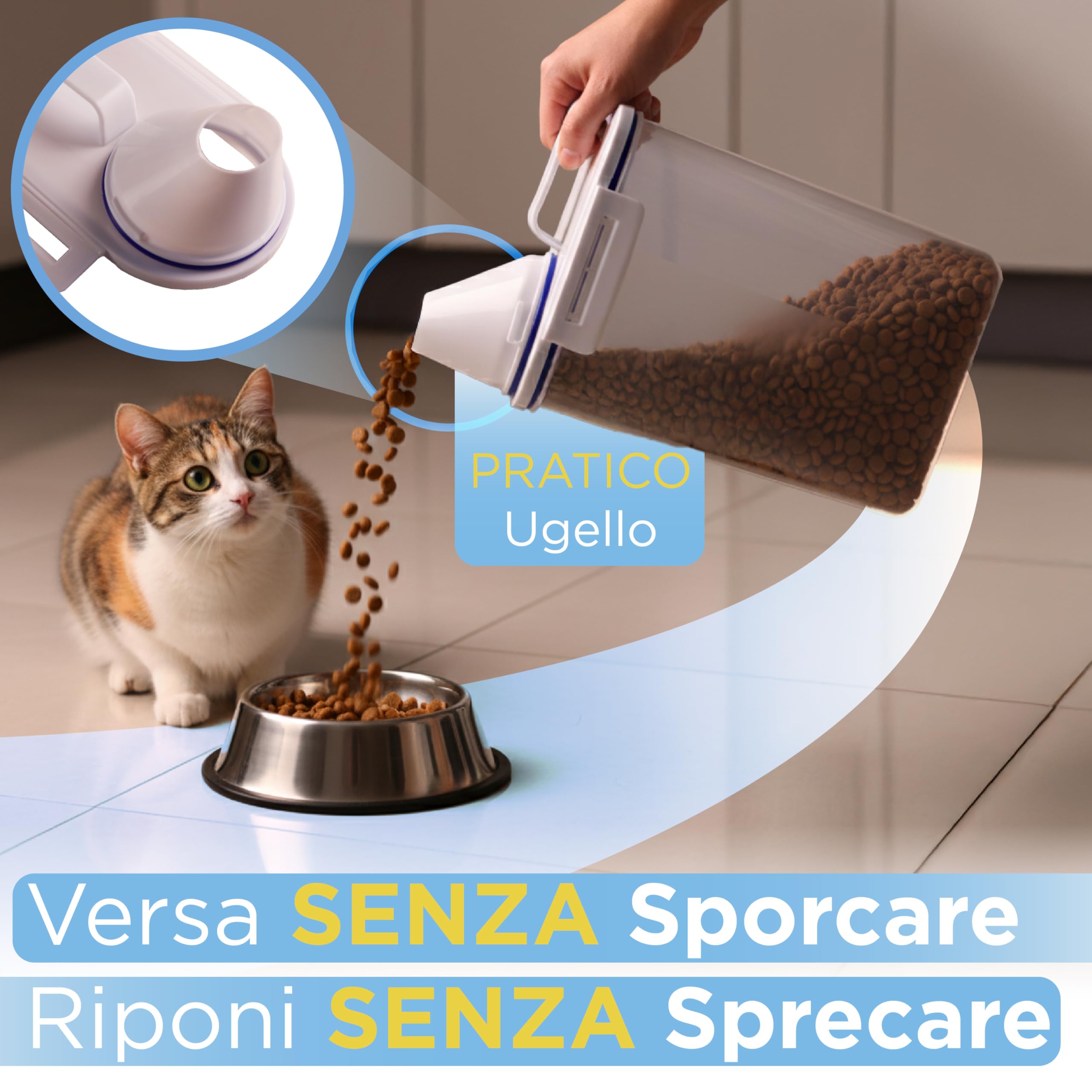 Generico Contenitore Crocchette Gatto e Cane – Porta Crocchette Ermetico con Coperchio e Bicchiere Dosatore