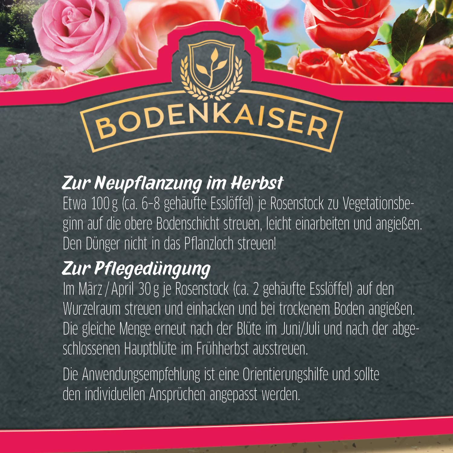 Rosendünger als Granulat, organisch-mineralischer Spezialdünger für Rosen mit Langzeit-Wirkung, 2,5 kg im praktischen Eimer, Dünger Granulat für gesunde Pflanzen