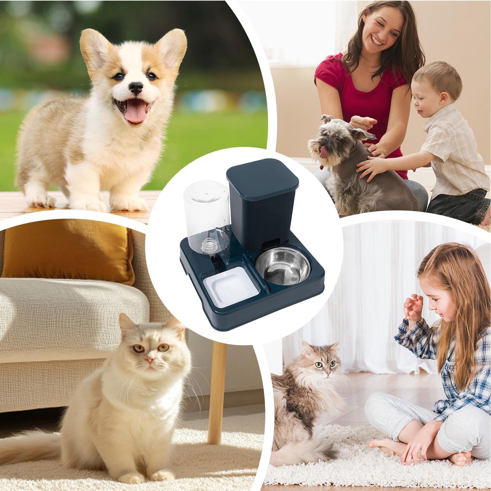 Comedero automático para Mascotas Comedero y Bebedero for Gatos, 2 en 1, Antideslizante, automático.(Blue)