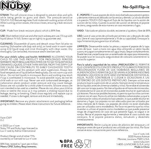 Miniatura 9 de Nuby Thirsty Kids Flip-it - Taza de refuerzo impresa con popote fino y suave, 12 onzas, más de 18 meses, 1 paquete de impresión puede variar