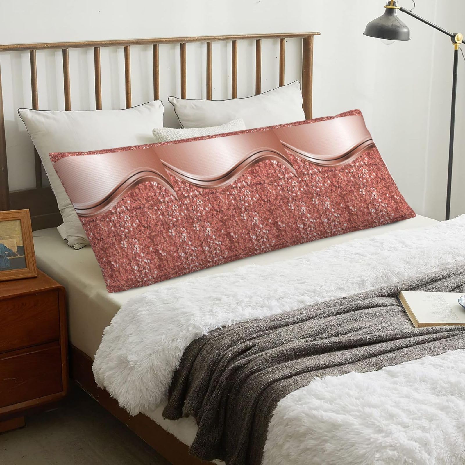 Rose Gold Sparkle Glam Bling, Body Pillow Cover with Zipper,Long Body Pillowcase 20 x 60 in