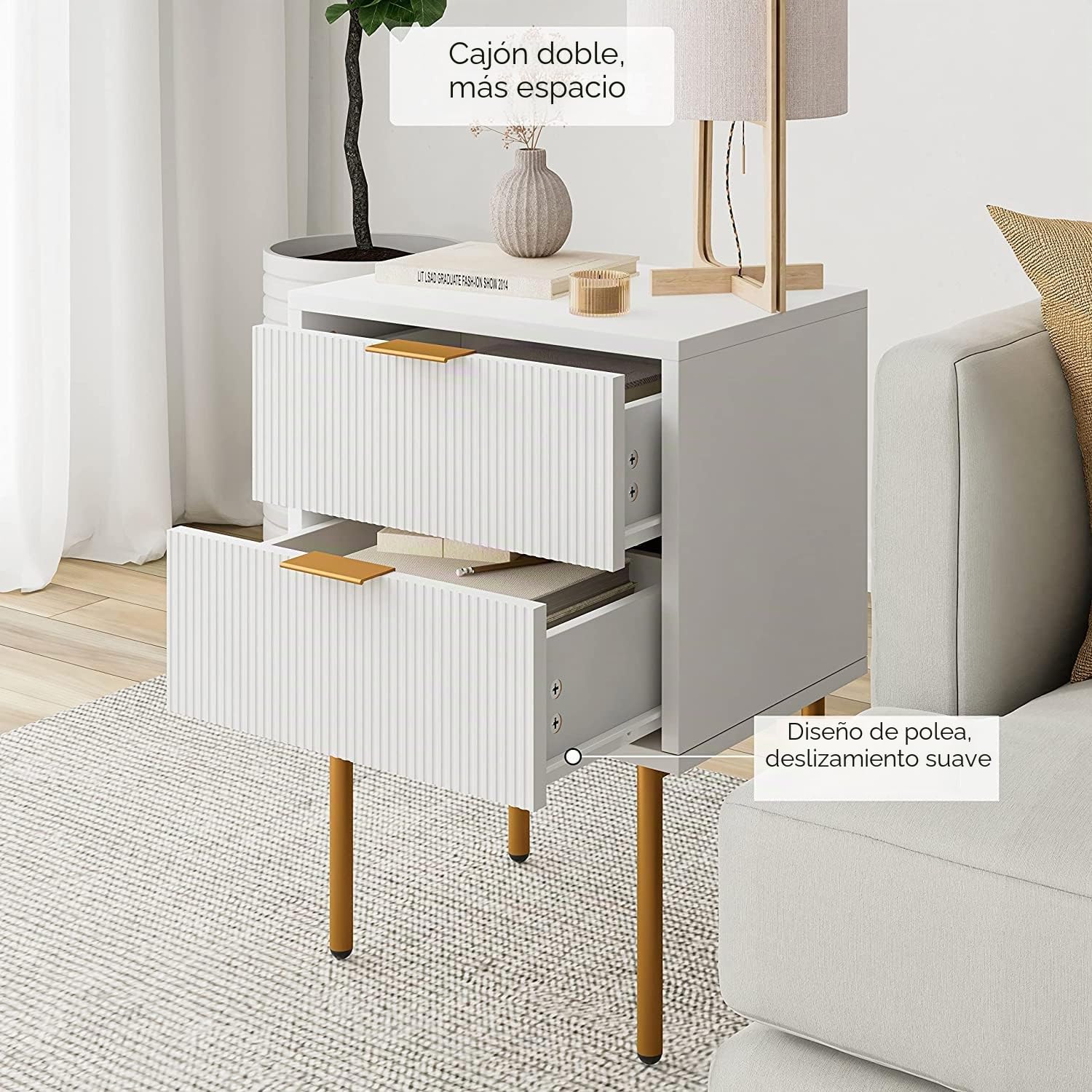 HEYZOEY Mesita de Noche, mesita de Noche Moderna, Estilo Bohemio, para Dormitorio, salón, Blanco (2 cajones)