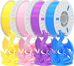 PINBALL PETG 3D Printer Filament 1.75mm High Precision Durable Strong Filament Mith Better Flow Dimensional Accuracy +/- 0.02mm Suitable for Most FDM 3D Printers 4 Kilograms Yellow, Blue,Pink, Purple