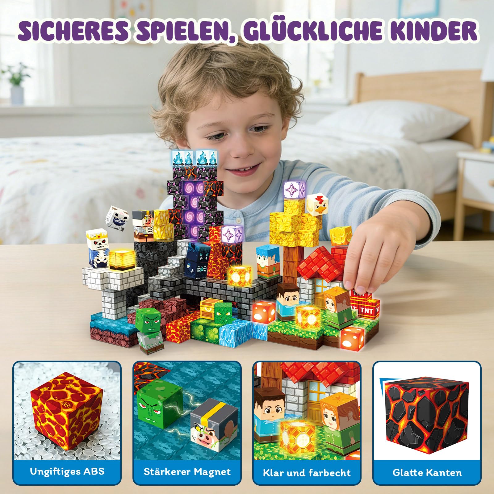 Magnetische Bausteine 220 PCS 2CM Magnetbausteine für Kinder ab 3 Jahre Blocks, Montessori Spielzeug Magnete Kinder, Magnetische Bauwelt Geburtstag Geschenk ab 3 4 5 6 7 8 9 10 11 12 Jungen Mädchen