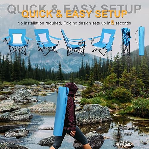 Miniatura 7 de Joyfair Silla de camping de playa (paquete de 2), silla plegable al aire libre para adultos, silla portátil resistente con reposabrazos para pesca