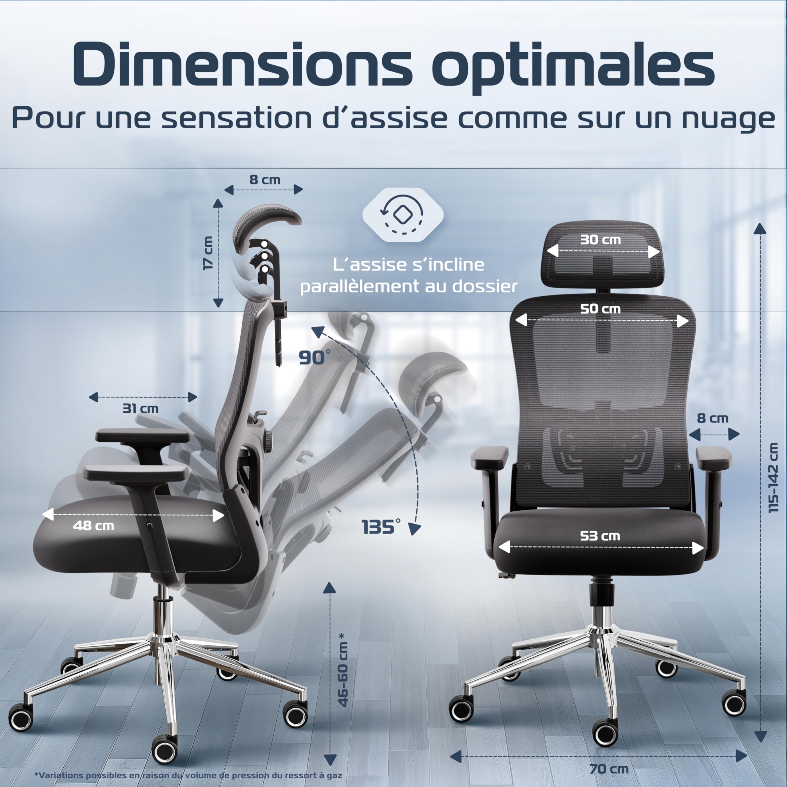 CLOUVOU Chaise Bureau Ergonomique BrightSeat [Élue N°1] Fauteuil de Bureau & Chaise Gaming | Charge maximale 150kg (Noir)