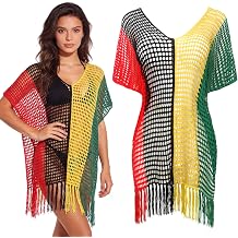 Jamaican Beach Cover Up for Women, Rasta Crochet Swimwear African Beach Outfits Beach Accessories for Vacation Juneteenth Summer Party Favor