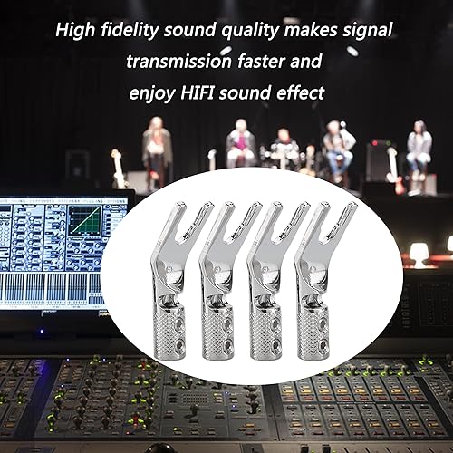 Miniatura 2 de Tertullus 8 conectores de pala de altavoz, cobre puro, chapado en rodio, adaptador de bloqueo de tornillo de 45 grados, enchufes de espada de