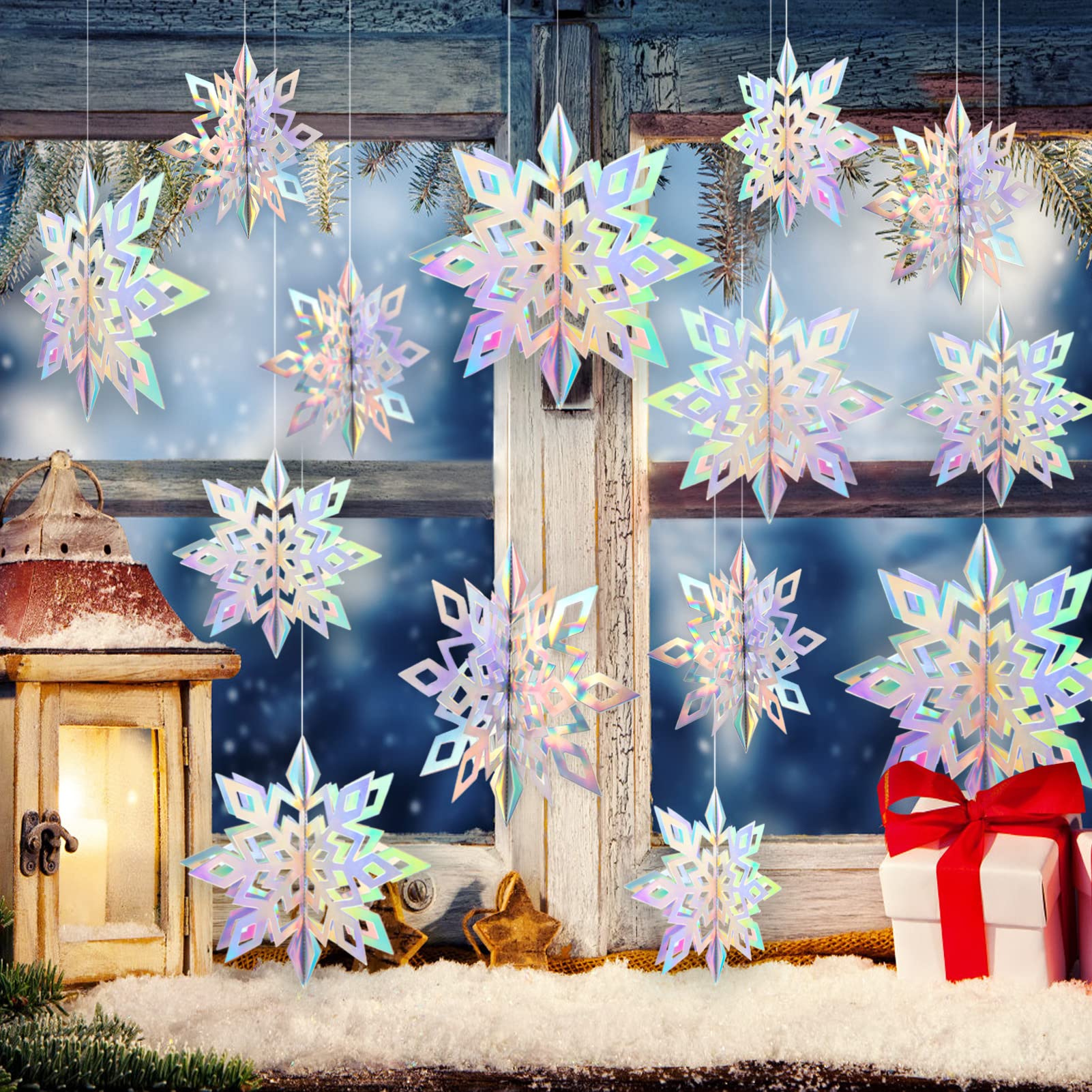 GuassLee Lot de 30 flocons de neige à suspendre en papier irisé 3D - Guirlande de flocons de neige pour l'hiver - Décoration de fête d'anniversaire