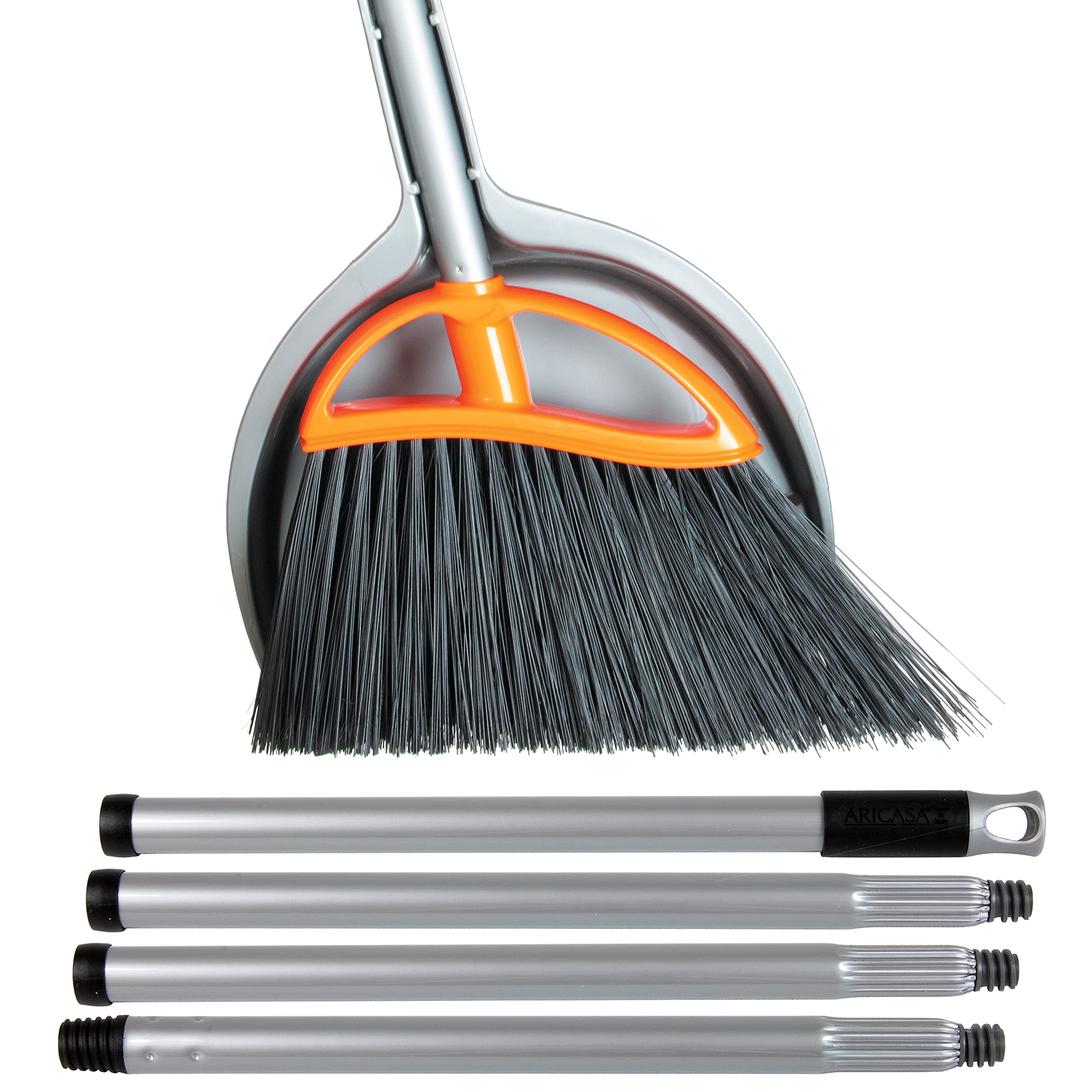 ARICASAHome Prodcuts - Code 131/702 - "Arco" Medium Corner Broom for Indoor and Outdoor Use with Modular Handle 4 Pieces and Dustpan - Medium High Fibre
