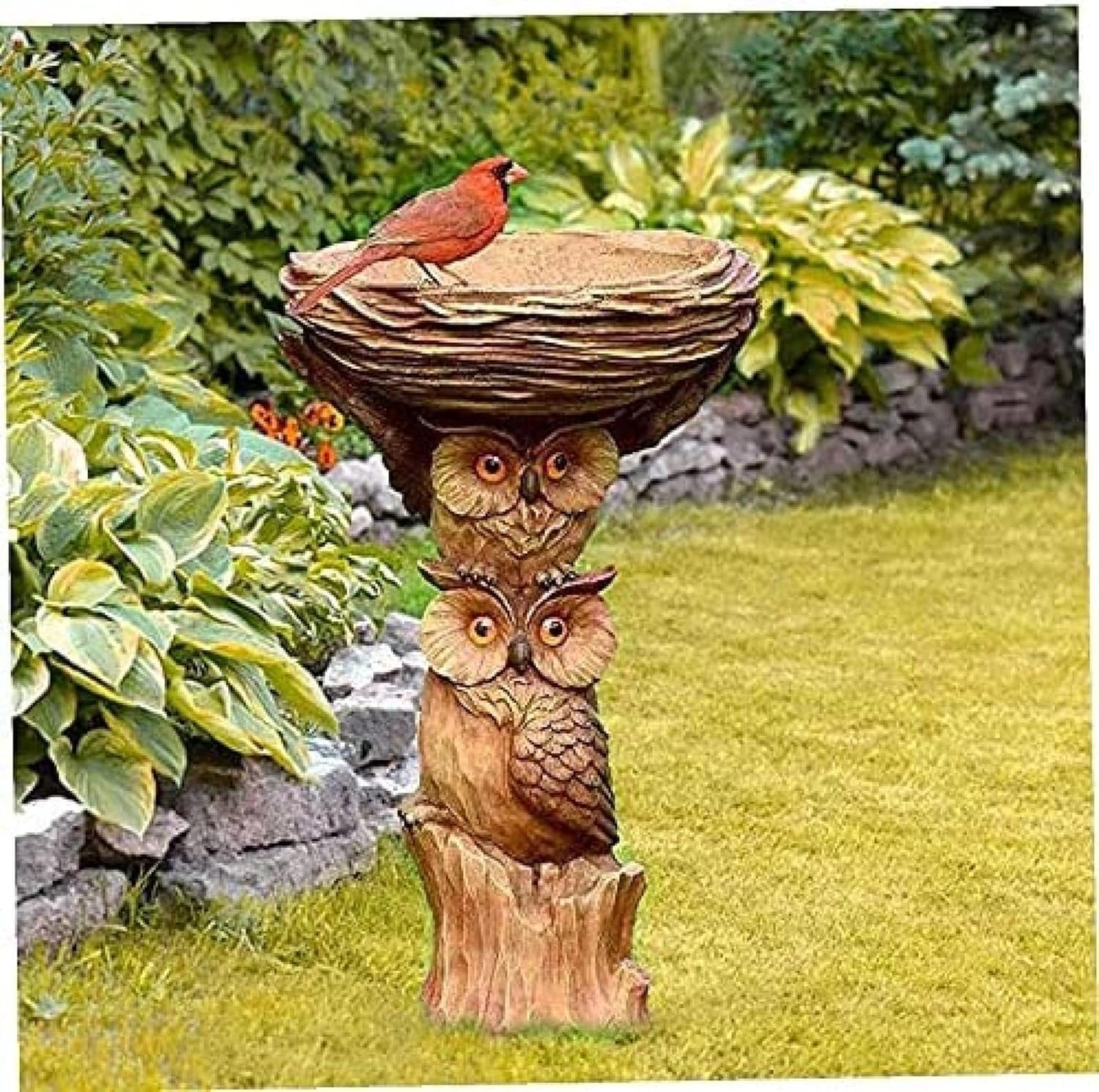Resina Gufo Uccello Bagno Fairy Garden Uccello Bagno Ornamenti Sculture Yard Prato Decorazione, A