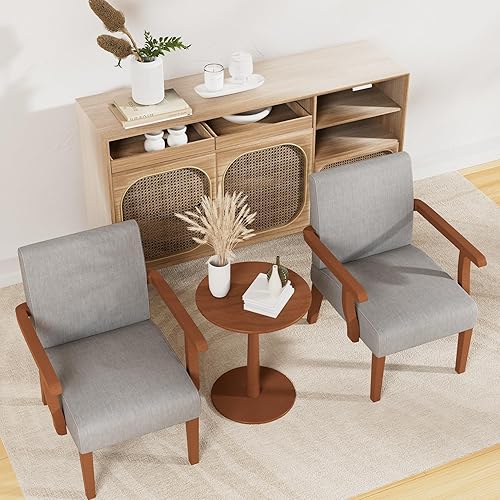 Miniatura 14 de Juego de 2 sillas decorativas de tela, juego de 2 sillas con brazos con mesa auxiliar de madera, sillas de sala de estar con asiento suave para sala