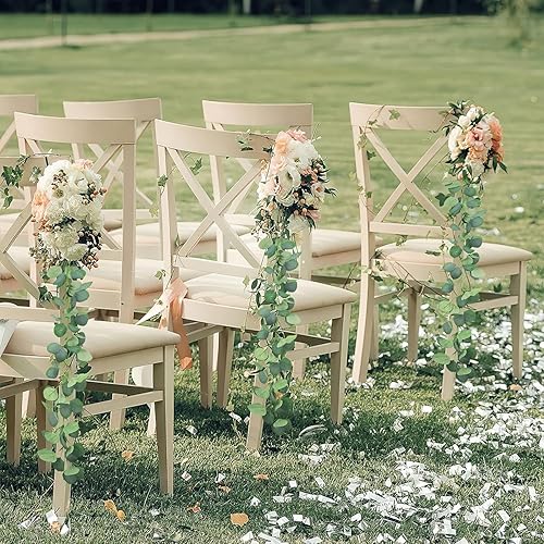 Miniatura 5 de CQURE 20 guirnaldas de eucalipto, hojas de eucalipto artificiales, guirnalda de hojas verdes a granel, guirnalda de hojas verdes, camino de mesa,