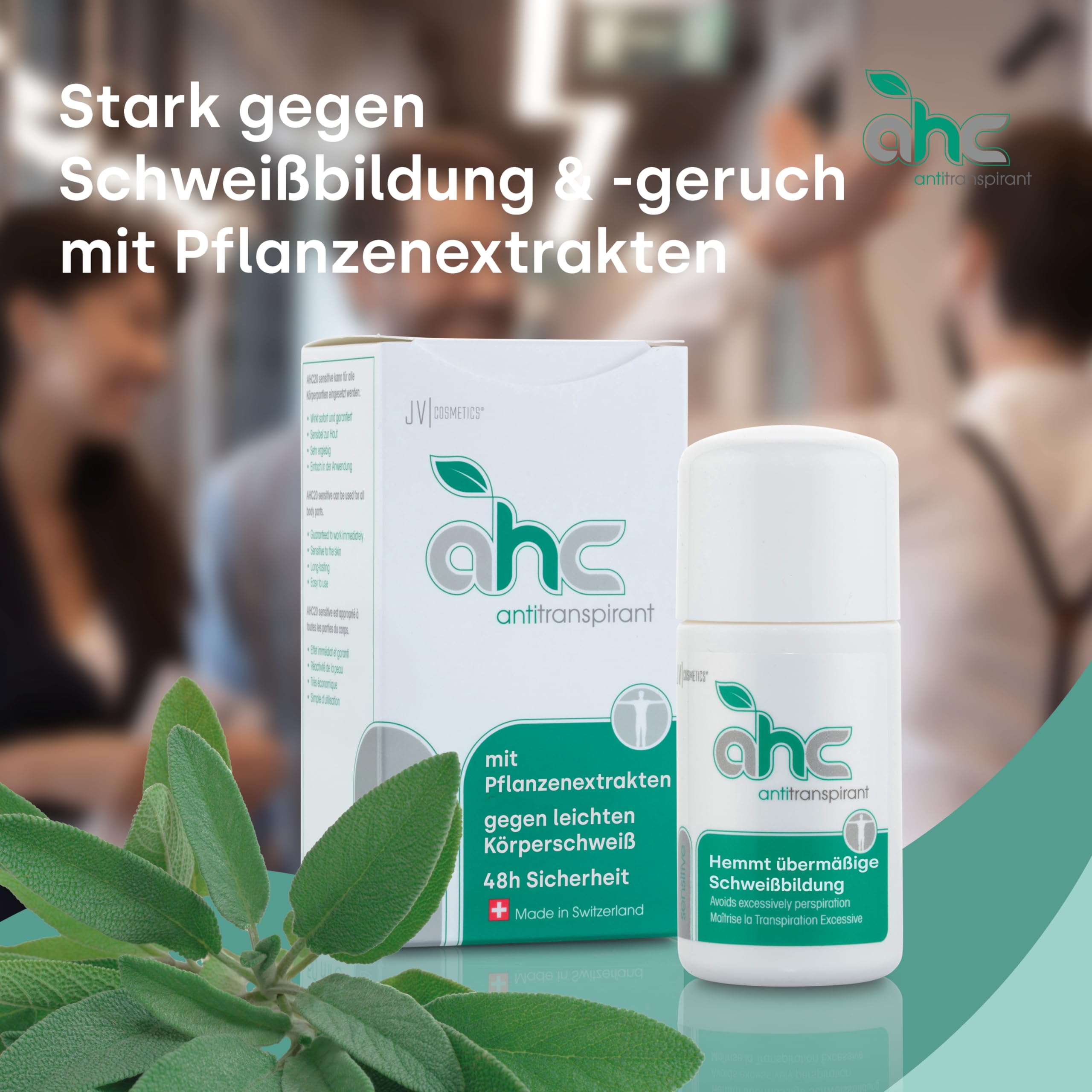 AHC SENSITIVE Antitranspirant Tropfflasche 50ml gegen Schwitzen an Achseln & Körper - Unisex Antiperspirant mit Pflanzenextrakten für empfindliche Haut