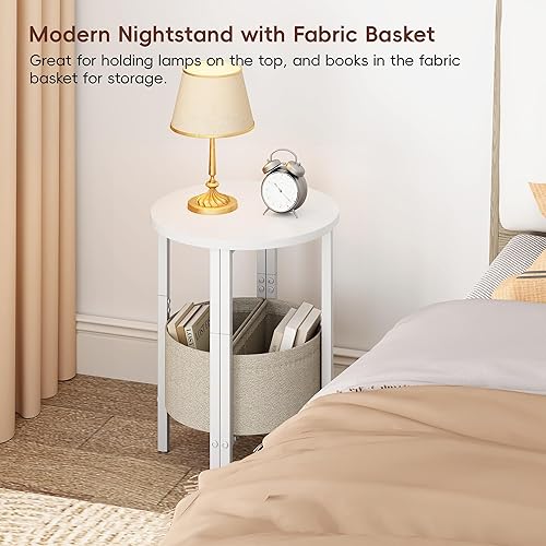 Miniatura 7 de Vagusicc Mesa auxiliar, mesa auxiliar redonda pequeña, mesa de acento alta con cesta de almacenamiento, juego de 2 mesas de centro redondas media