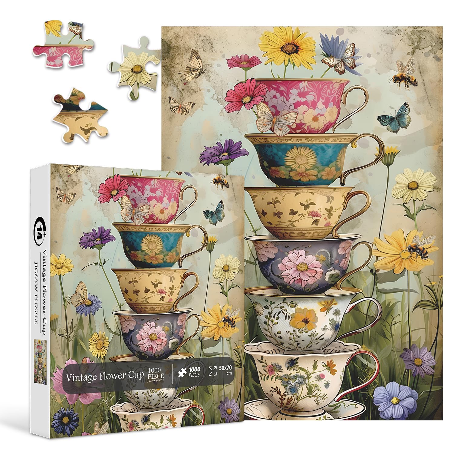 Vintage Flower Cup Puzzle for Adults 1000 Pieces, Nature