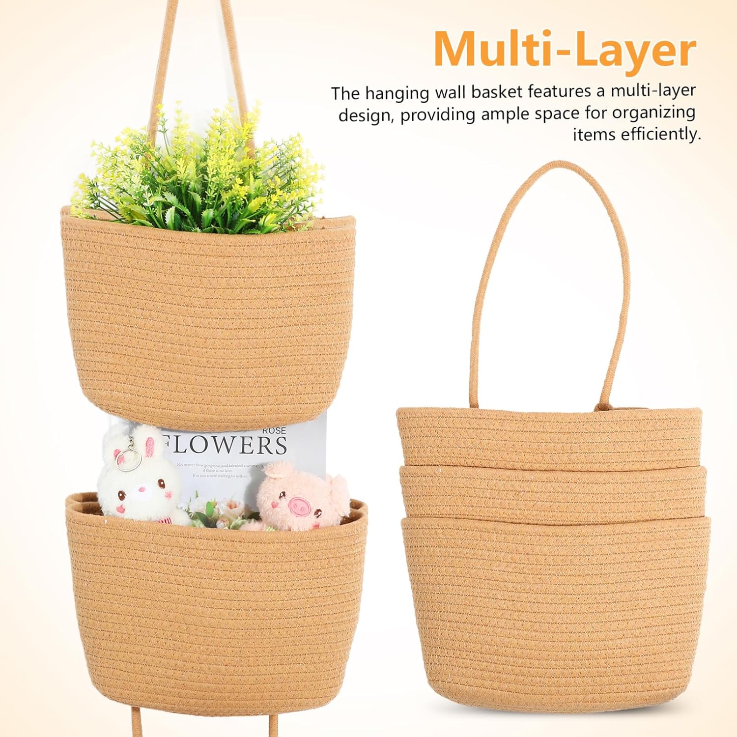 Luxshiny Hanging Basket Organizer Wall-mounted Rope Storage for Door Wall Stylish and Space-saving Design for Any Room