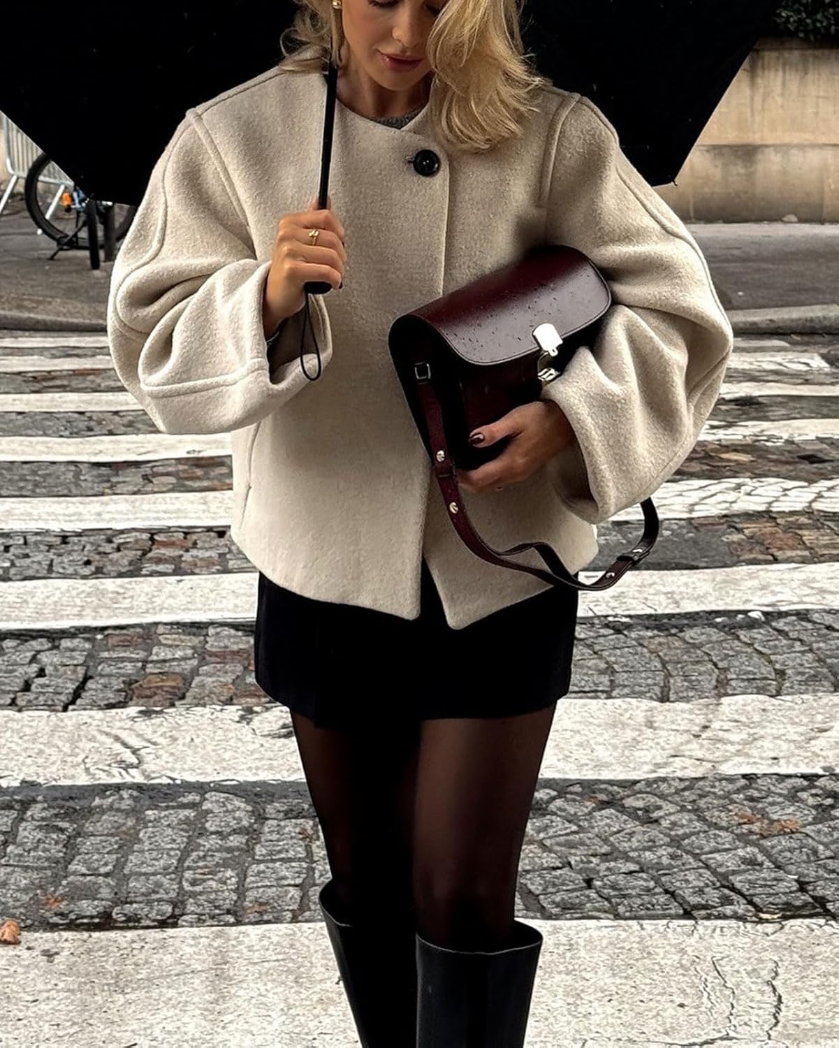 CHARTOU Womens Cropped Peacoat Winter Thick Wool Blend Coat One Button Lined Short Jacket Fall Outfits